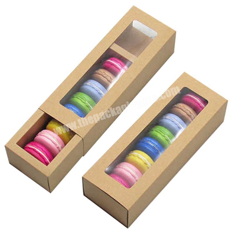 Custom Kraft paper drawer box for Baked biscuit macaron cake food packaging box with transparent PVC window