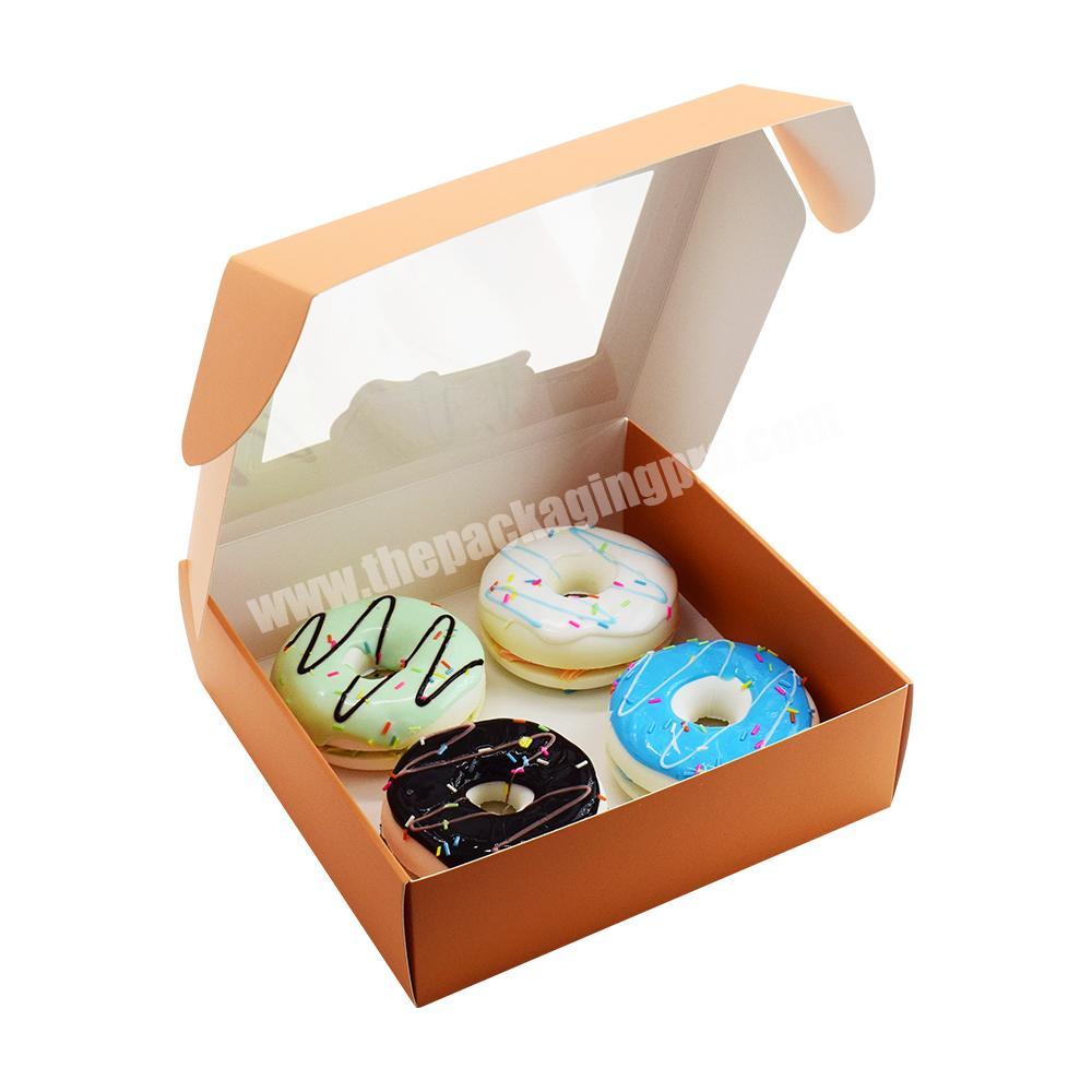 Custom Logo Dessert Puffs Biodegradable Packaging Box Bakery Donuts Paper Packaging Box with Clear Window