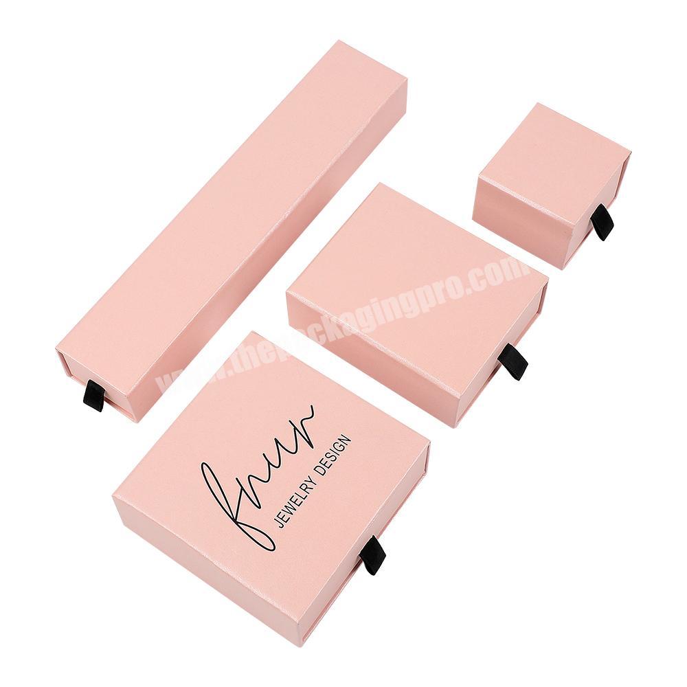 Custom Logo Earrings Necklace Pendant Sliding Light Pink Slide Gift Box Small Paper Slide Drawer Packaging Box Set