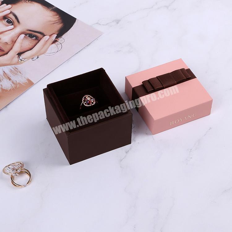 Custom Logo Luxury Cardboard Wedding Ring Box Jewelry Packaging Boxes With Ribbon