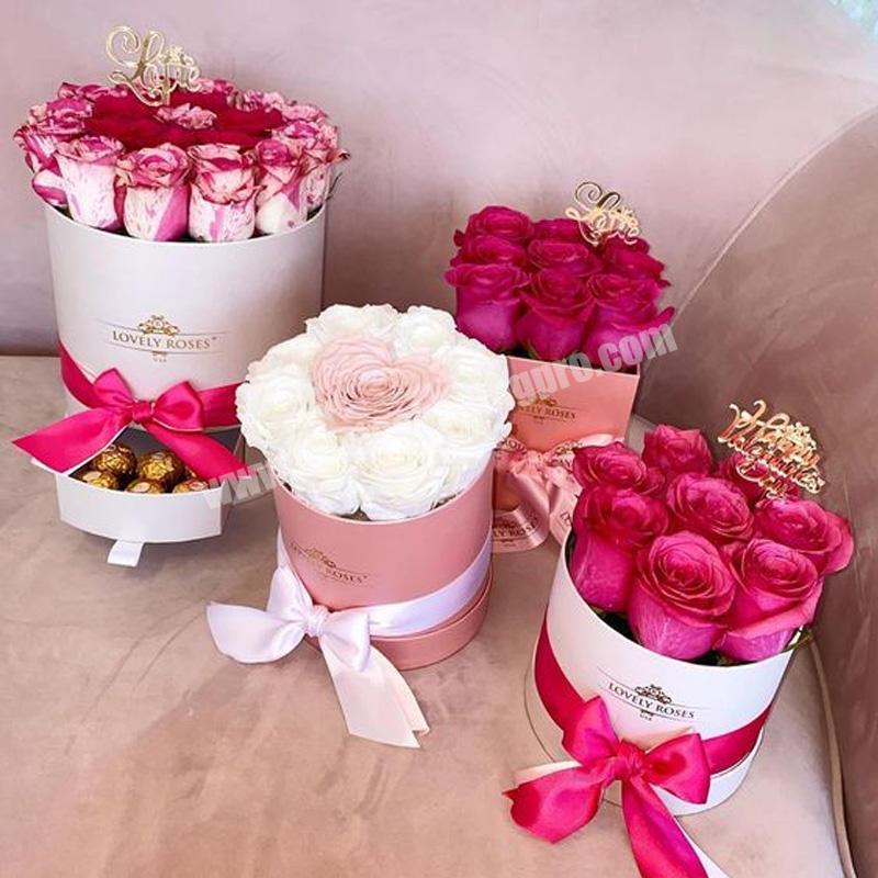 Custom Logo Paper Round Transportation Flower Gift Delivery Boxes Valentine's Day Rose Flower Bouquet Packaging Box With Sponge
