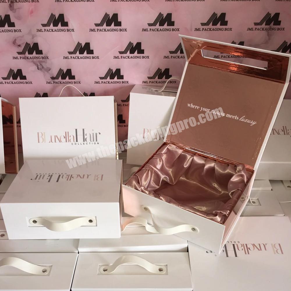 Custom Logo Premium Luxury Pink Cardboard Paper Gift Wig Hair Extension Magnetic Packaging Box Magnetic Ribbon Wig Gift Boxes