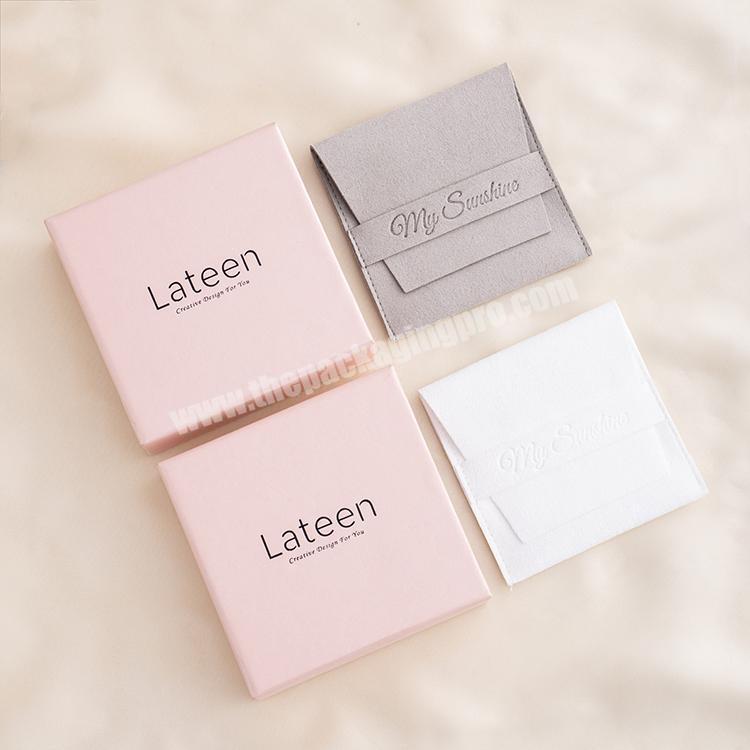 Custom Logo Small Cosmetic Necklace Earring Paper Box Pink Cardboard Paper Wedding Gift Box Jewelry Packaging with Ribbon