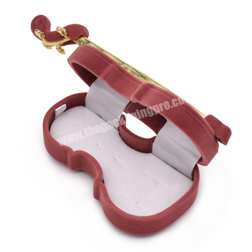 Custom Logo Special Design Violin Shape Velvet Ring Boxes Jewelry Case With Pvc Window For Rings Gift Packaging