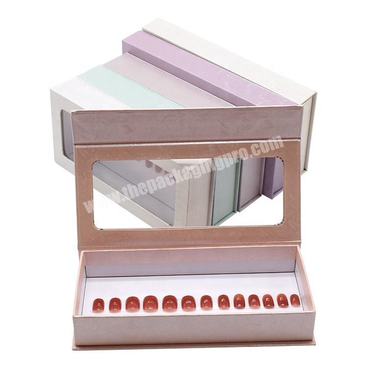 Custom Logo Wholesale Empty Boxes False Press On Nails Artificial Nail Red Paper Packaging Box With Clear Window