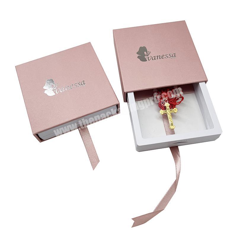 Custom Luxury Matt pink Sliding Gift Boxes Clear PE Film Jewelry Packaging Boxes With Logo