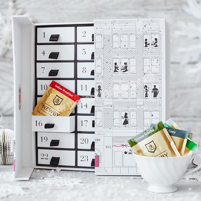 Custom Luxury Paper Cardboard Empty Drawer Sliding Gift Christmas Chocolate Cookie Advent Calendar Box Packaging