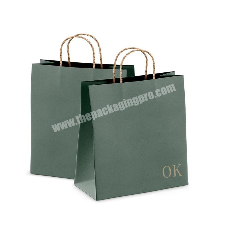 Custom Made Promotional High Quality Small Medium Green Kraft Paper Merchandise Shopping Bags With Handle