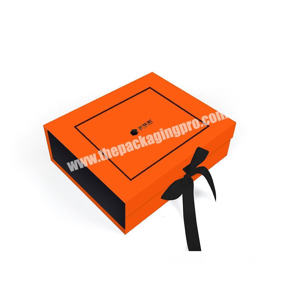 Custom Orange Folding Paper Box Luxury Shipping Magnetic Paper Boxes For Handbag Shoes Packaging