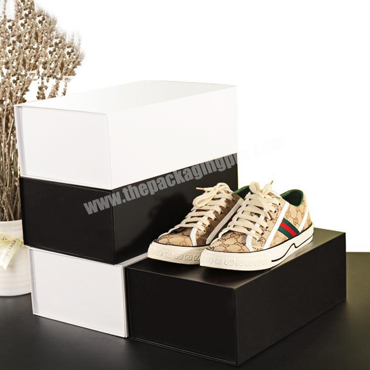 Custom Paperboard Boxes White Black Sneaker Packaging Shoe Foldable Magnetic Paper Gift Box with Logo