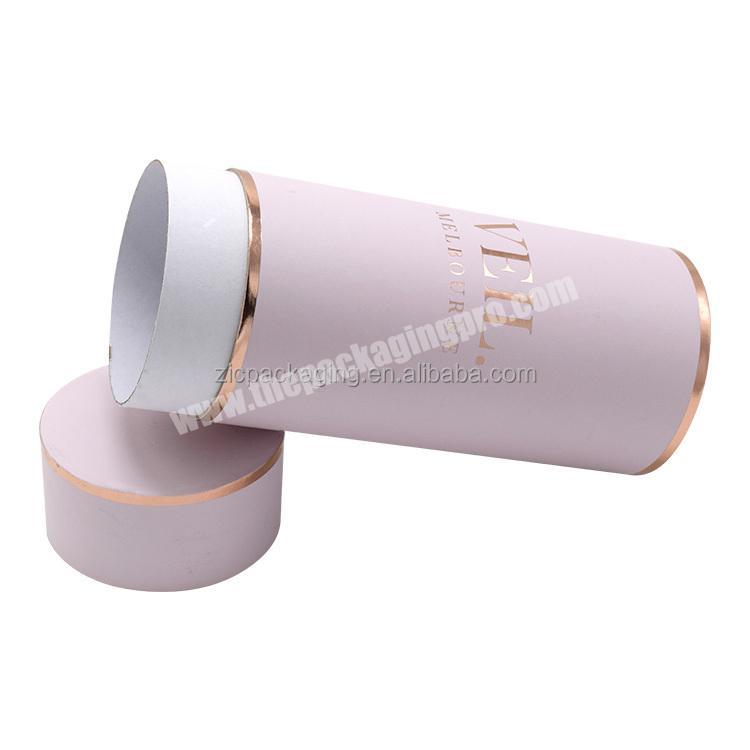 Custom Pink Cosmetic Packaging Cylinder Box Skincare Cylinder Box Round Cardboard Paper Tube Packaging with Rose Gold Logo