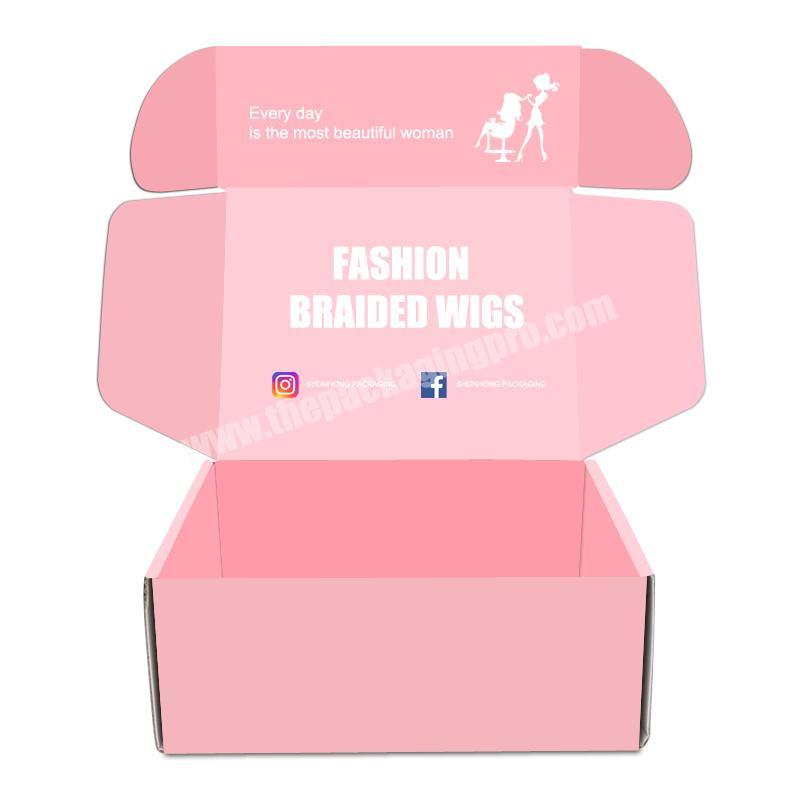 Custom Pink paper box clothes packing wig recycle shipping mailer box packaging with logo