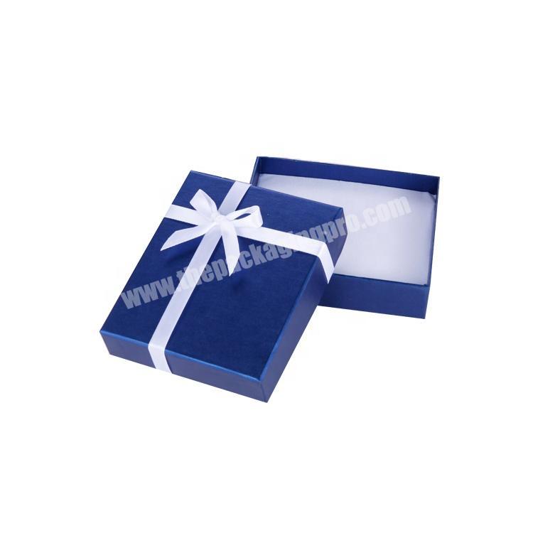 Custom Premium Blue Gift Packaging Box Lid and Base Box  with Ribbon Bow Jewelry Box