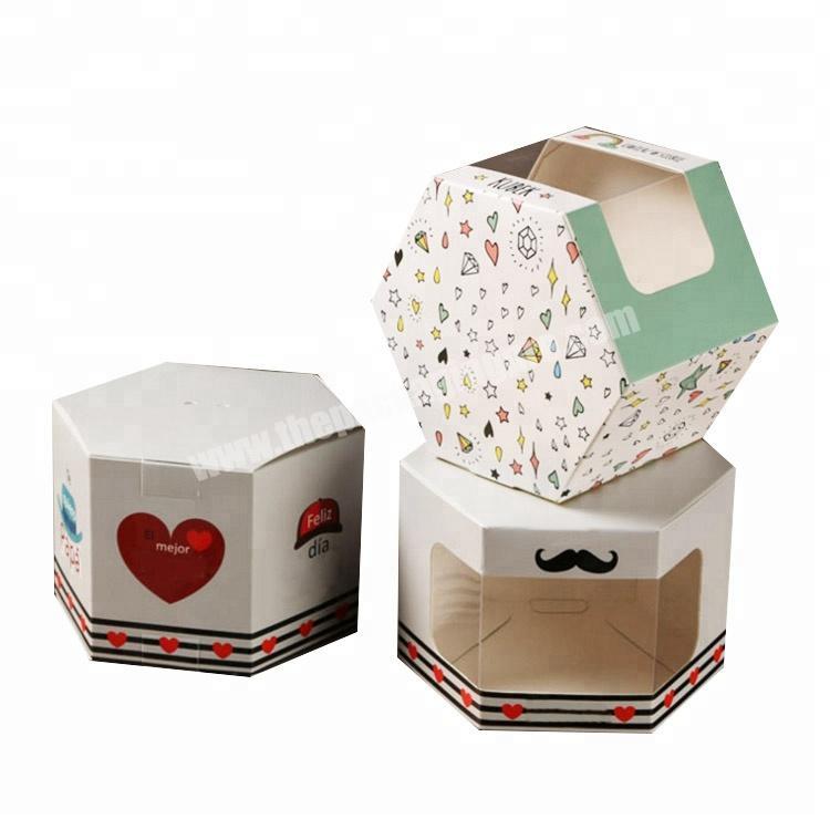 Custom Printed Creative Hexagon Shaped Gift Paper Baby Shoes Packaging Boxes With PVC Window