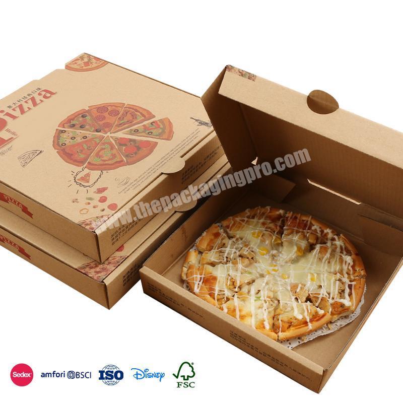Custom Printed Disposable Fast Food Packaging Eco Friendly Compostable Kraft Paper Pizza Box