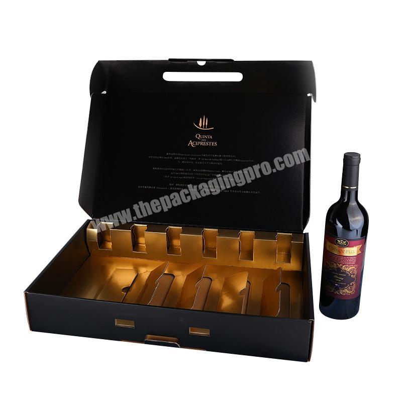 Custom Printed wine bottle big black paper Corrugated Board Carton shipping Suitcase Box with insert and handle