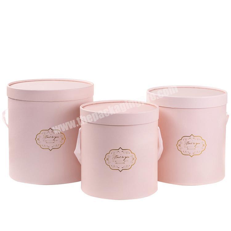 Custom Printing Wedding Gift Rose Packaging Pink Paper Cardboard Luxury Round Gift Boxes for Flower Arrangements
