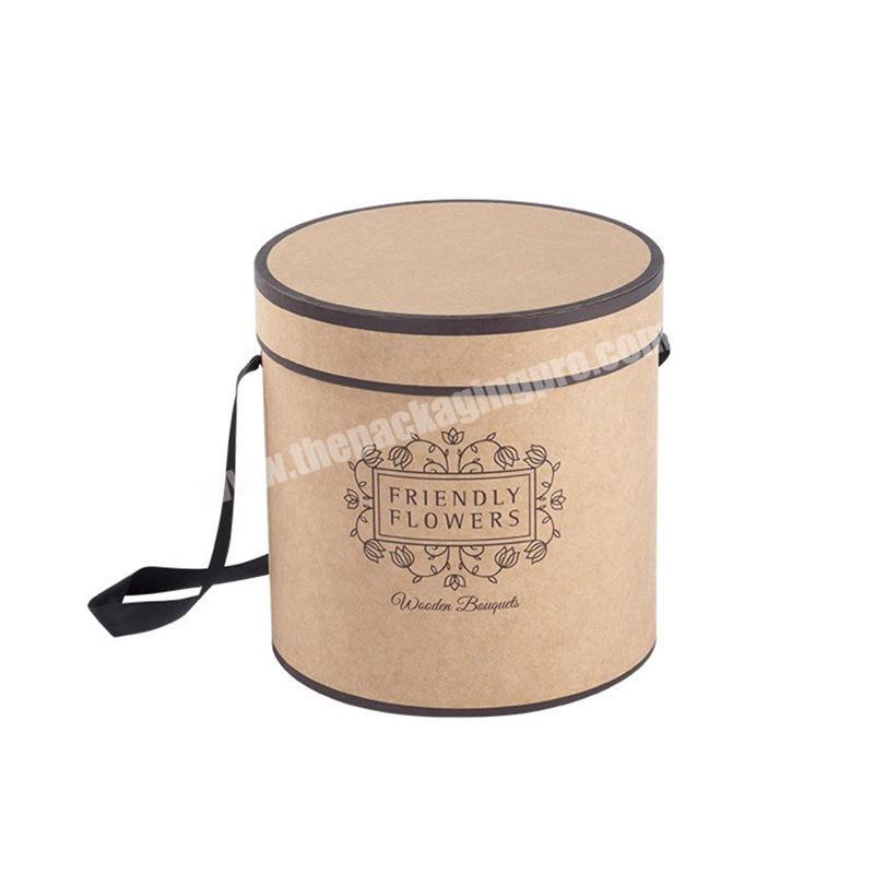 Custom Round Recycle Kraft Packaging Paper Gift Flower Hat Boxes Lovely Paper Preserved Flowers Gift Storage Box With Handle