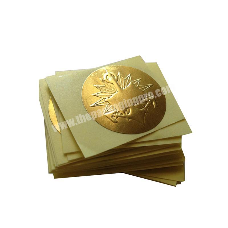 Custom Self Adhesive Paper Gold Foil Embossed Logo Sticker Label