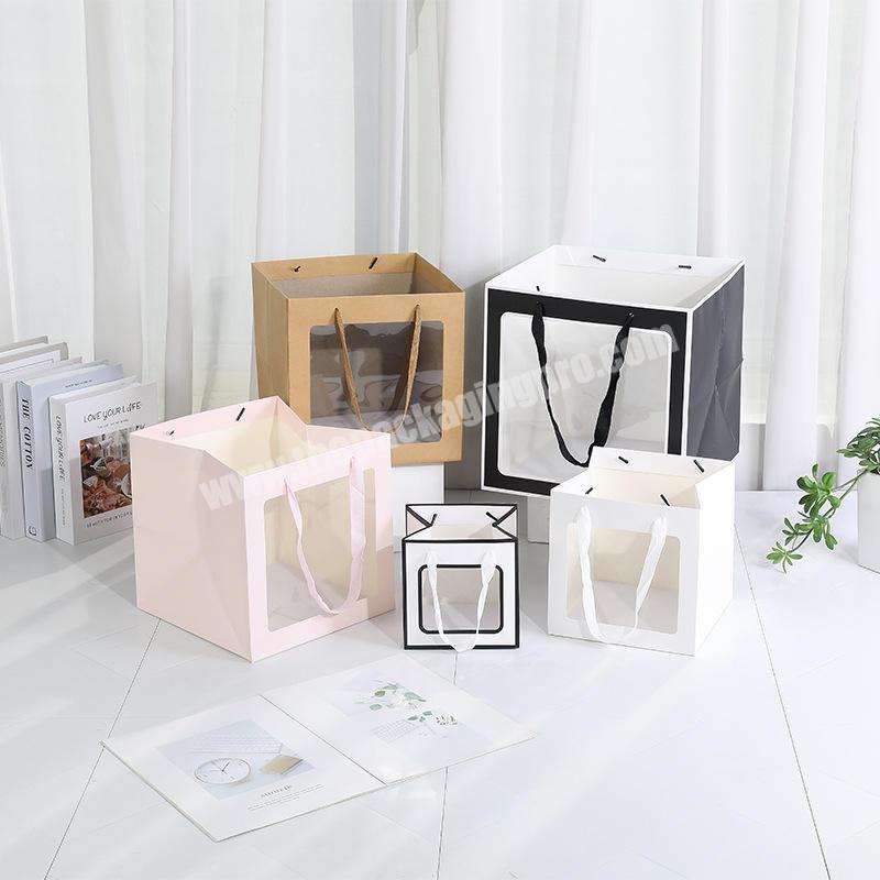 Custom Semi Transparent Window Boutique Shopping Paper Gift Carry Bag Cosmetics Clothing Flowers Packaging Box With Handle