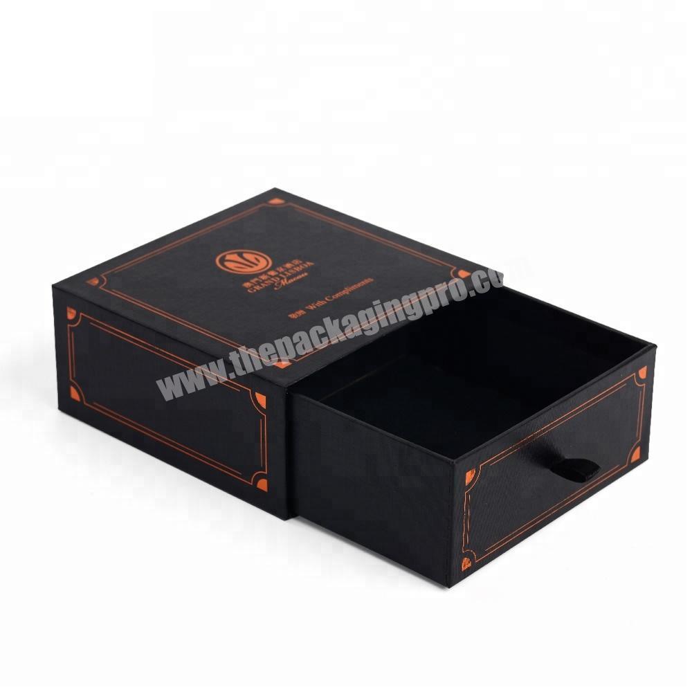 Custom Small Luxury Cardboard Slide Drawer Jewelry Packaging Black Paper Pull Out Gift Box Packaging