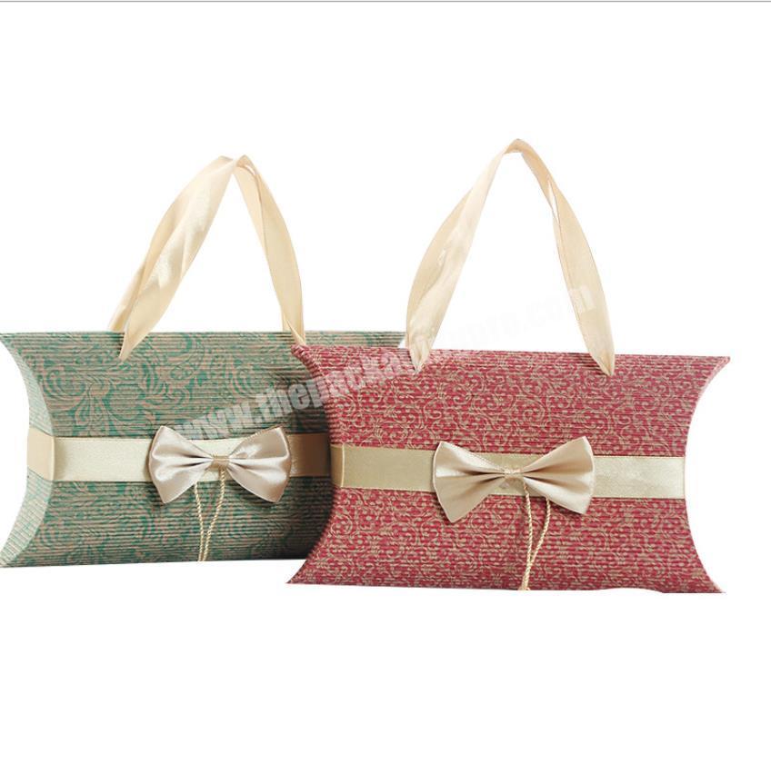 Custom Special high quality pillow shaped box with ribbon bow for hair extension