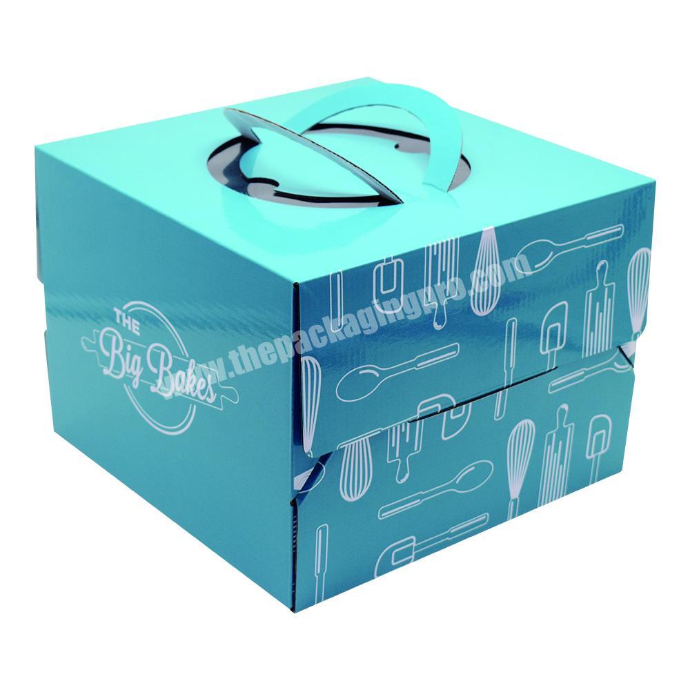 Custom Wholesale Cake Box Print luxury 8 inch 12 inch Corrugated Cardboard Birthday Handle Cake Box Portable Cake packaging Box