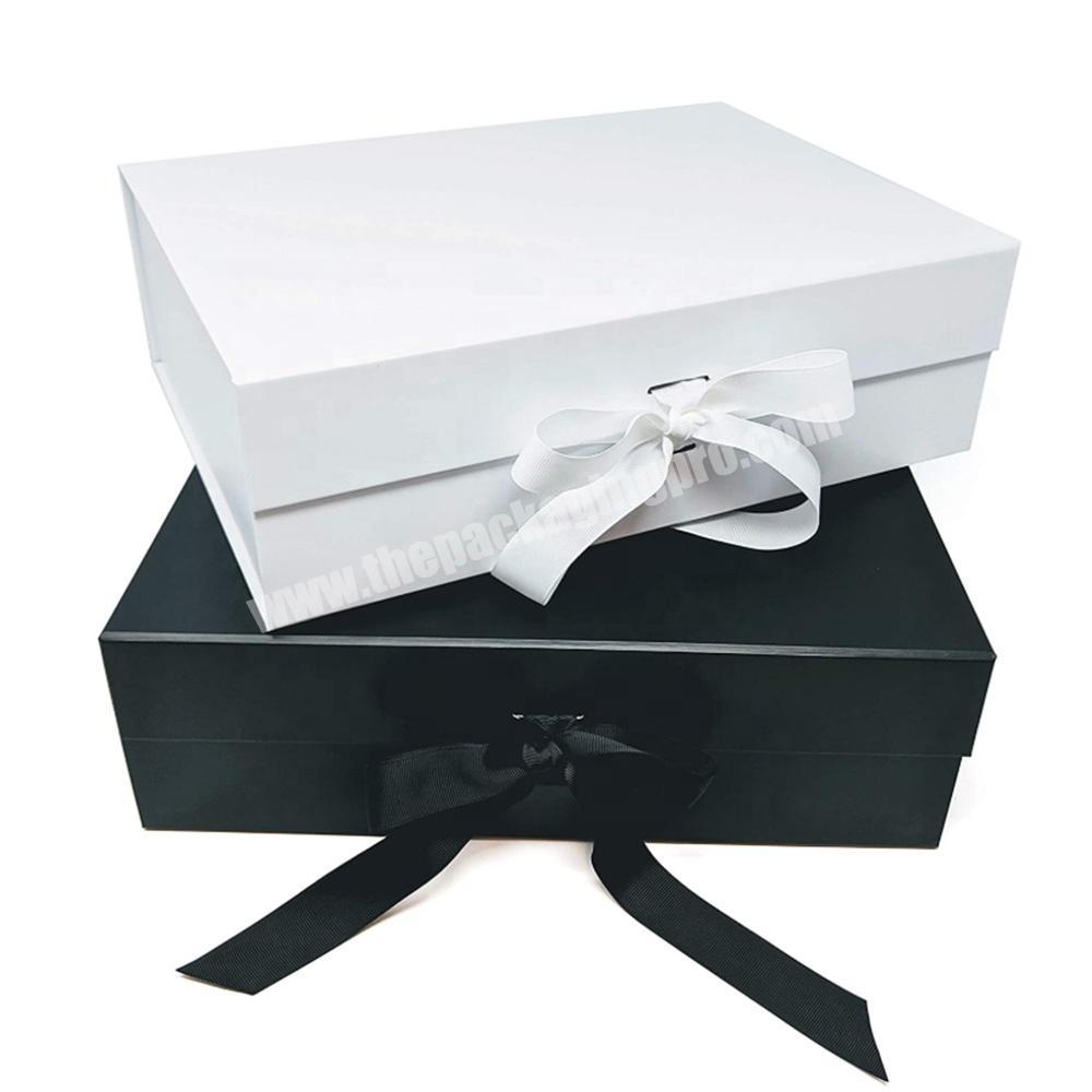 Custom Wholesale Large wine hampers Luxury Black rigid magnetic Folding Ribbon Paper Cardboard Foldable Packaging Gift Box