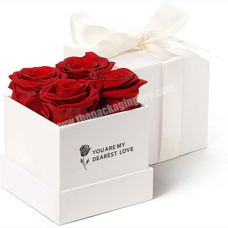 Custom You Own Logo Luxury Cardboard Paper Square Set Gift Preserved Mom Rose Flowers Box Packaging