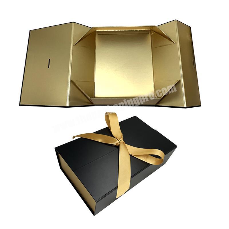 Custom black Double Door Top Open Perfume Skin Care Magnetic Flip folded Gift Paper Box Packaging With Ribbon Tied In A Bow