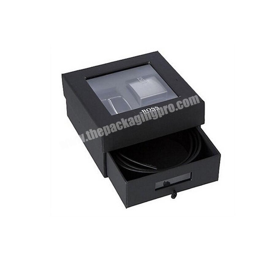 Custom black tie paper box print logo mens tie gift box two layer gift box