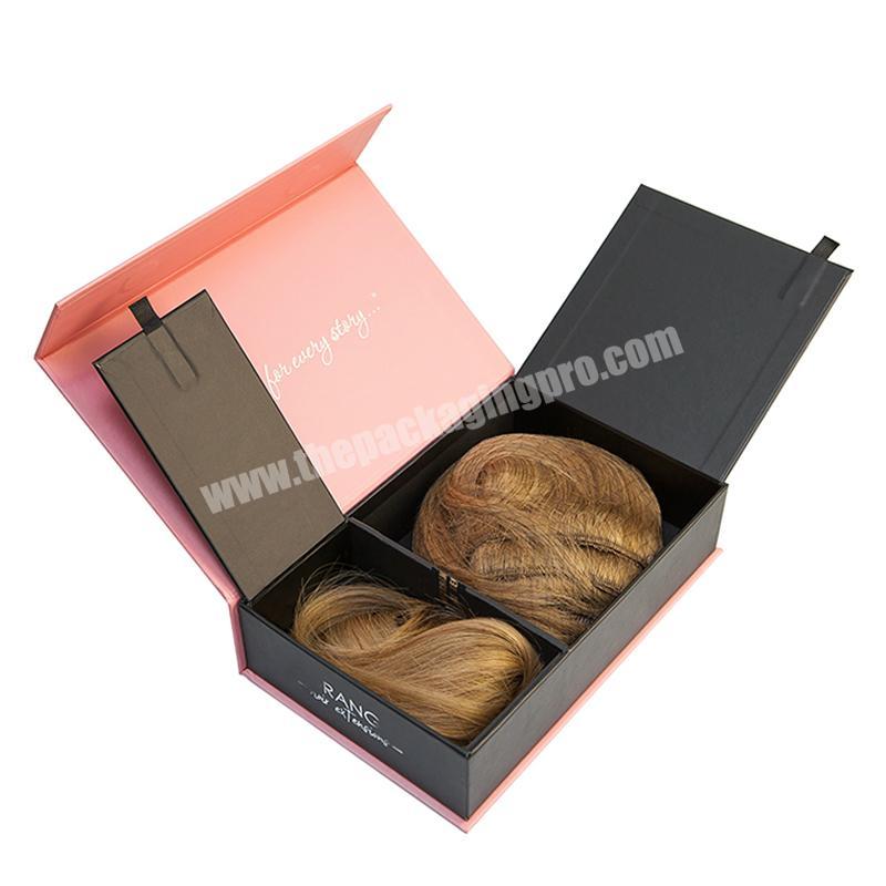 Custom bundle pink luxury cardboard wig gift packaging box for hair packaging boxes with ribbon custom logo gold foil wig box