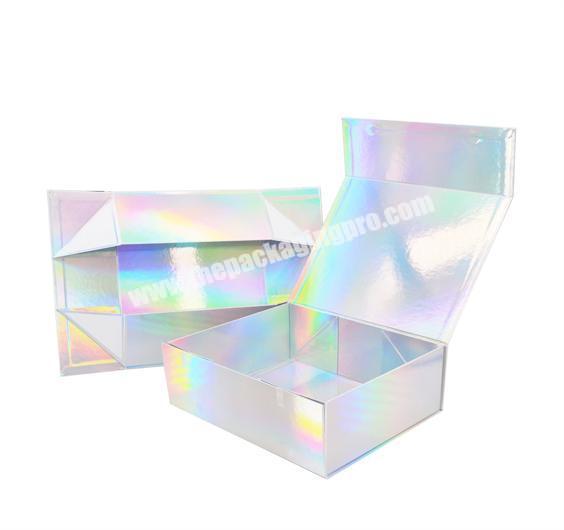 Custom bundle pink luxury holographic cosmetic folding closure magnetic gift box