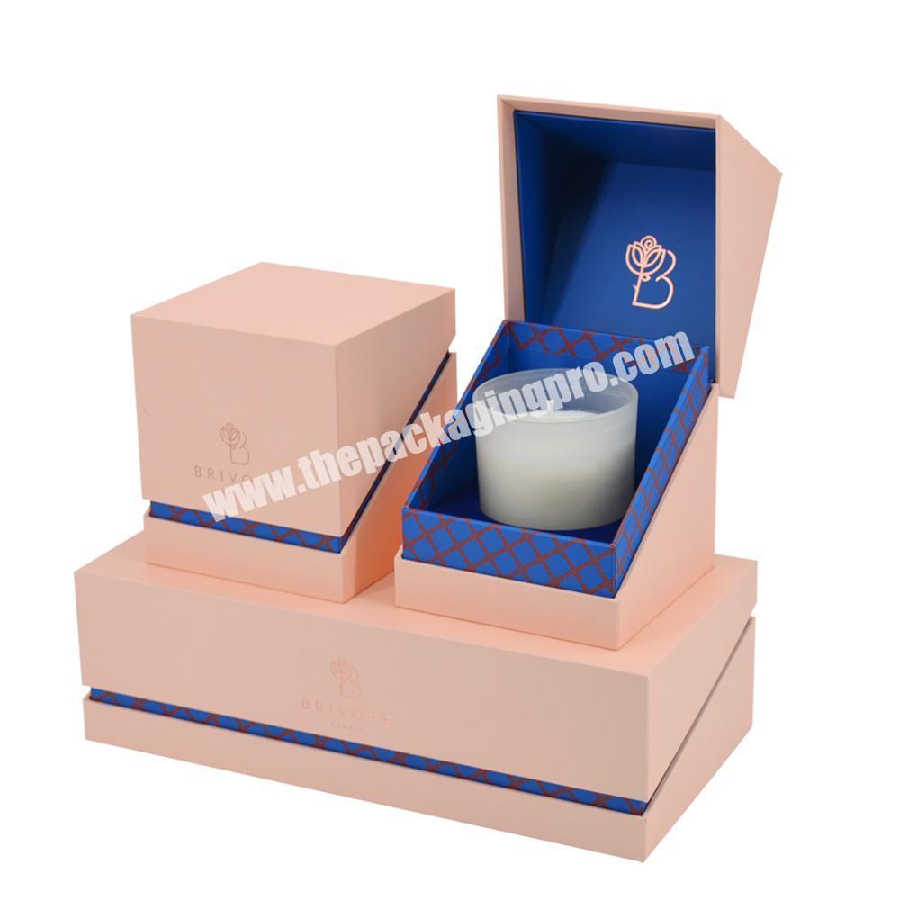 Custom candle boxes packaging customized logo luxury pink rigid paper candle jar set gift box for candle