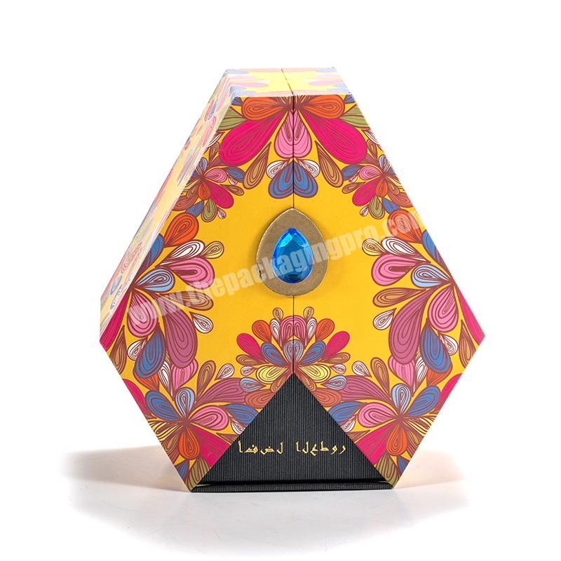 Custom cardboard box packaging flower design packaging rhinestone decorative lock double door perfume paper gift boxes