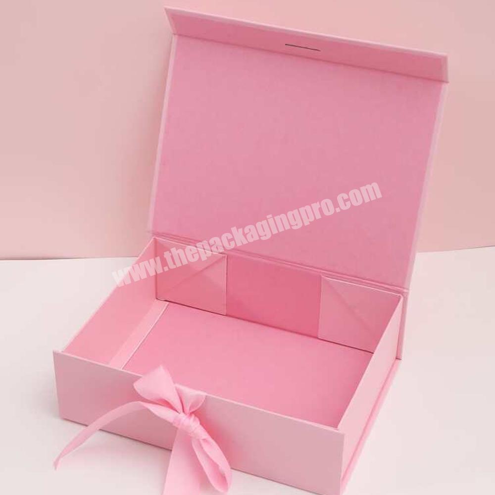Custom cardboard gift box with ribbon magnetic folding paper box packaging magnetic ribbon clothing packaging luxury gift boxes