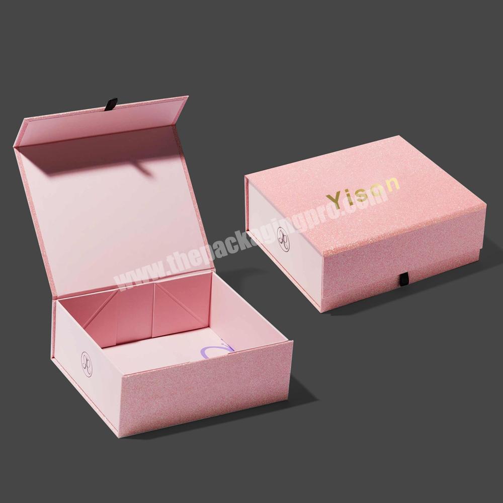Custom cardboard luxury glitter pink rosadas magnetic lid gift box packaging
