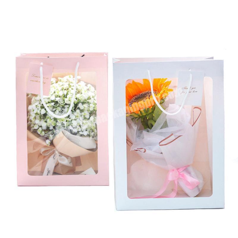 Custom decorative  handmade paper gift bag for flower handle bag wth PVC window