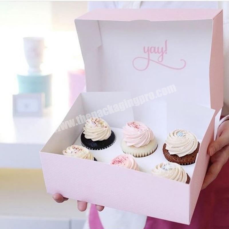 Custom desgin kraft box packaging for food cupcake wholesale 6 pcs cupcake boxes custom cute cupcake box