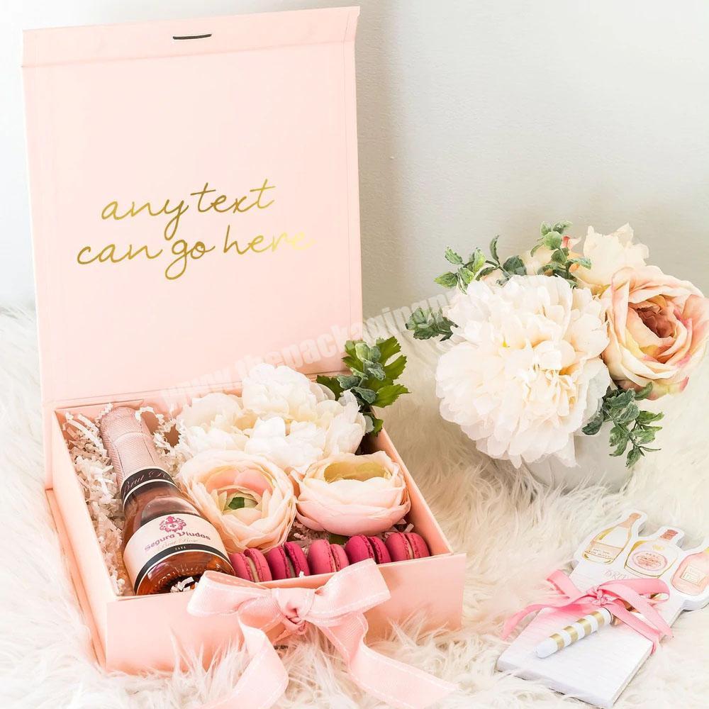 Custom design cardboard paper wedding gift box packaging with ribbon folding magnetic gift box craft luxury bridesmaid gift box