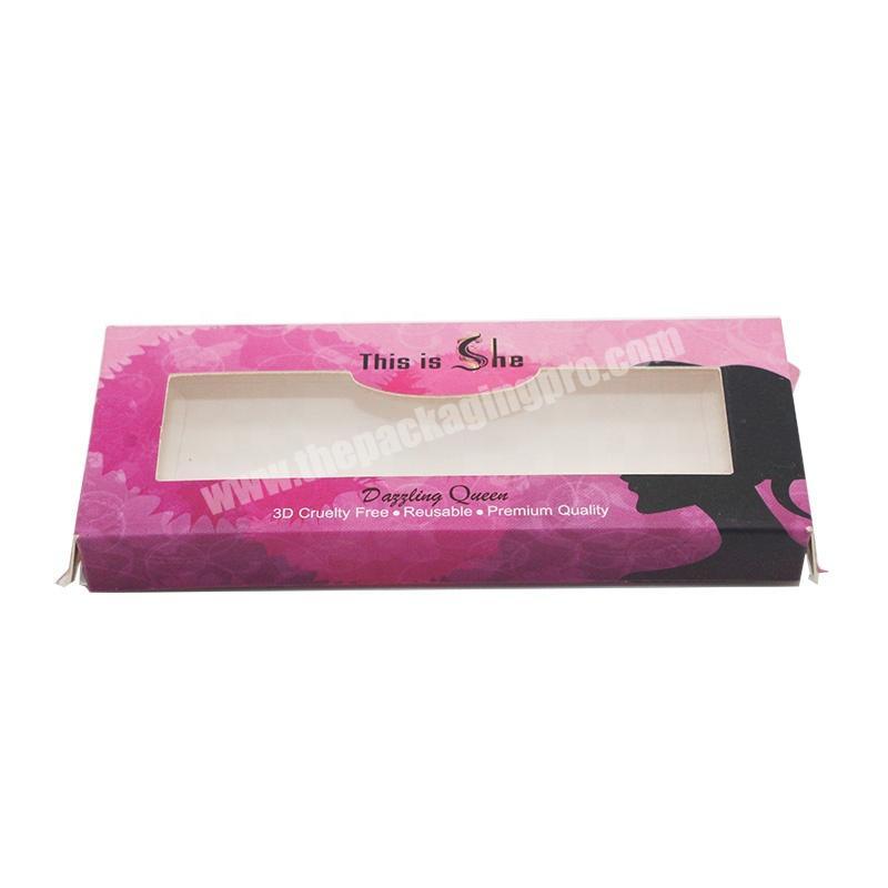 Custom design sturdy cardboard glitter makeup pink eyelash packaging boxes manufacturer supply cheap eyelash boxes