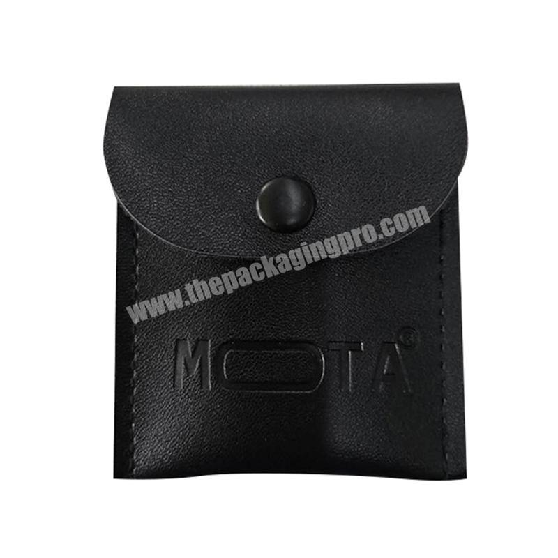 Custom embossed logo PU Leather Small Size Bracelet Drawstring Pouch Bag with snap button
