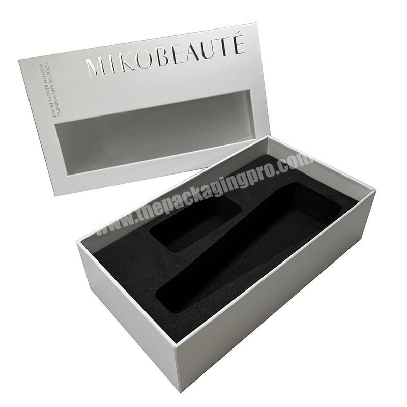Custom embossing silver foil stamping logo hard skincare cosmetic gift box with clear see through window