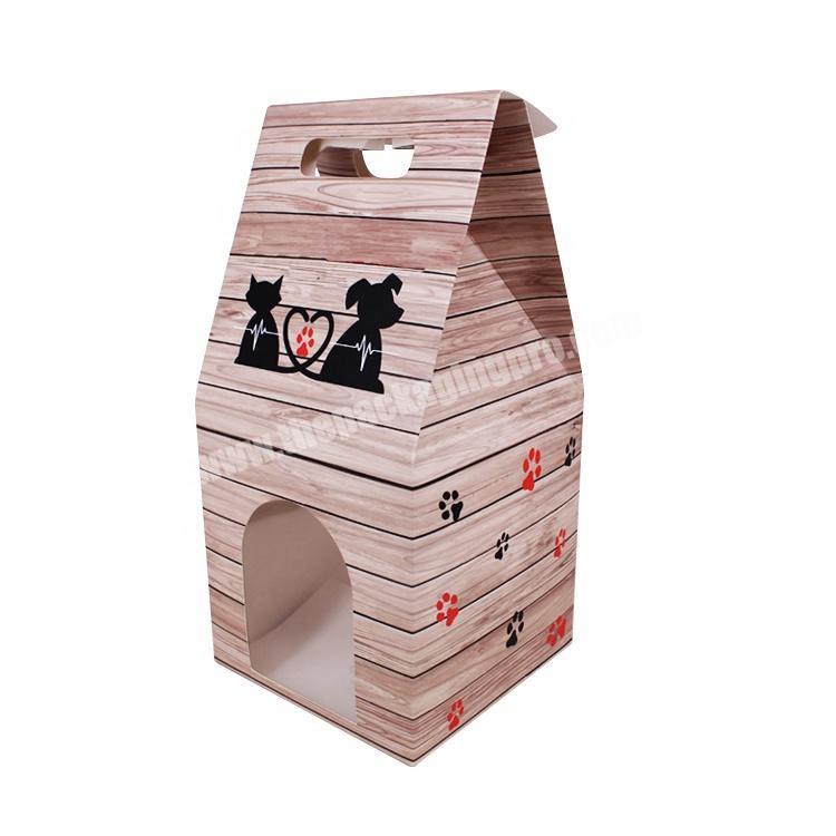 Custom house shape pet dog cat toy snacks food packaging gift paper box with window