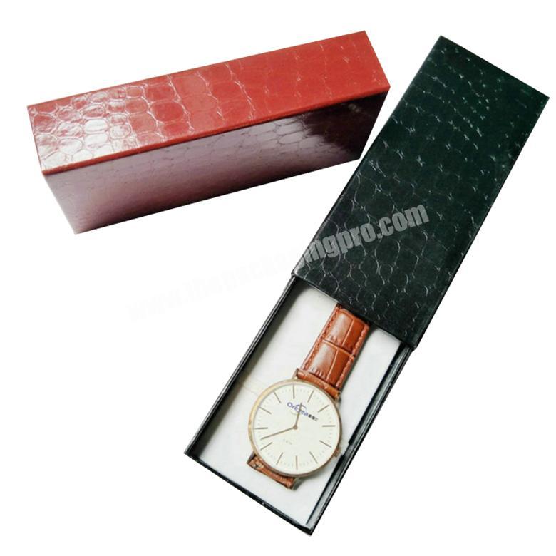 Custom leather texture black paper sliding drawer box for wrist watch band watch strap packaging