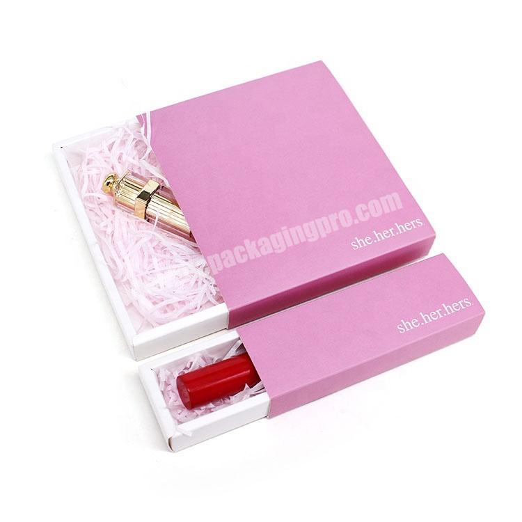 Custom lip gloss paper packaging pink sliding paper lipgloss box