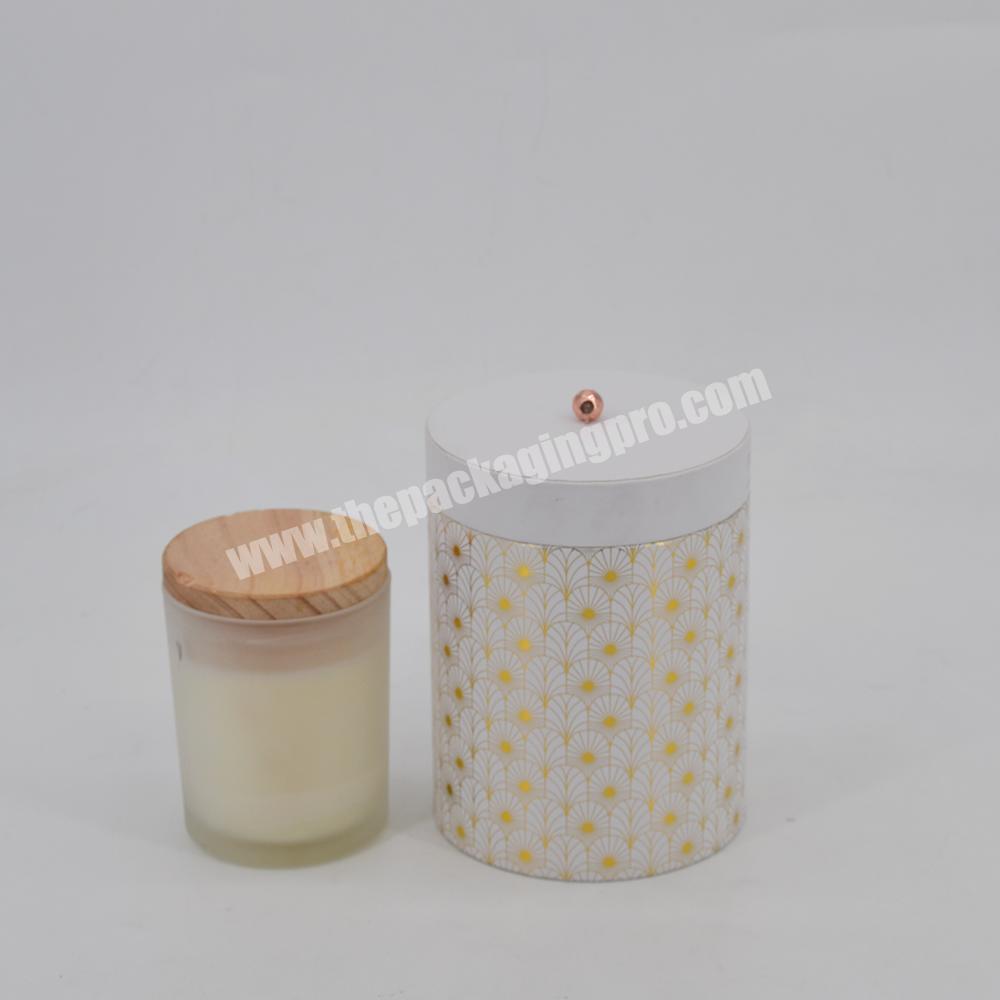 Custom logo gold foil printing round candle set gift box with hanld empty round candle packaging boxes luxury