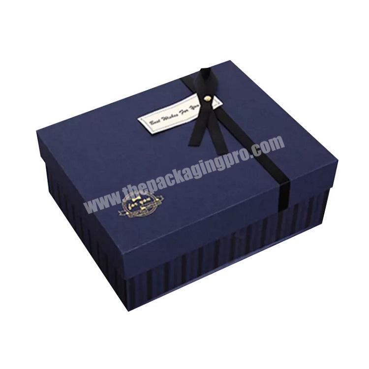 Custom logo luxury Blue rigid cardboard lid and base clothing packaging shipping box