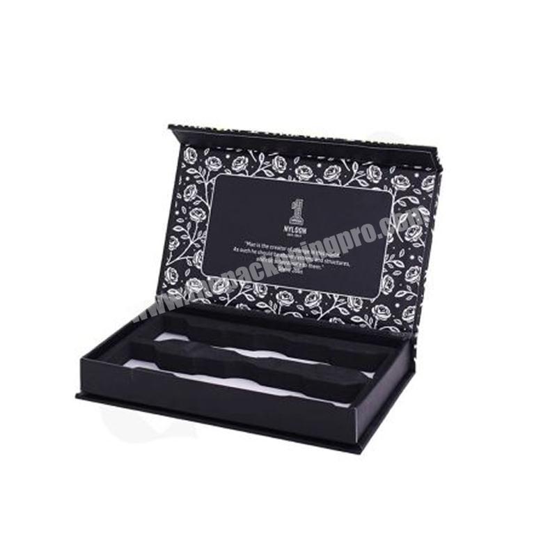 Custom logo luxury cardboard rigid magnetic closure black leather watch gift storage box packaging case watch box