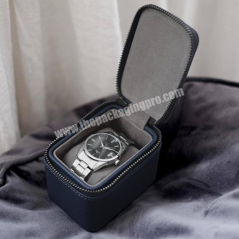 Custom logo navy blue unique high end black zipper watch storage display box band gift boxes for watches watch box luxury